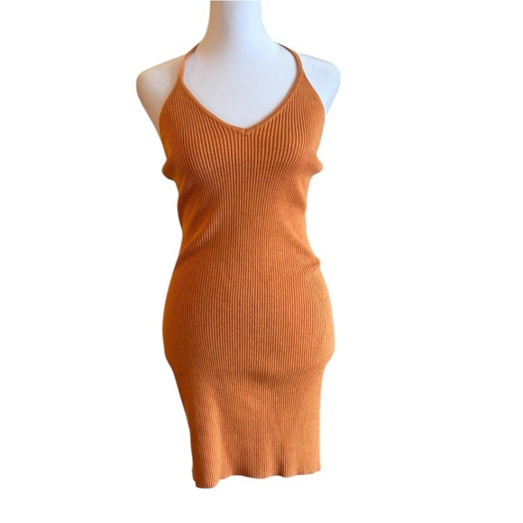 Full Tilt Ribbed Knit Bodycon Dress Medium Rust Orange - Picture 1 of 7